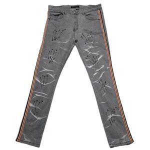 M. Society Men’s 34x32 Jeans Distressed Skinny Fit Side Stripe Paint Splatter